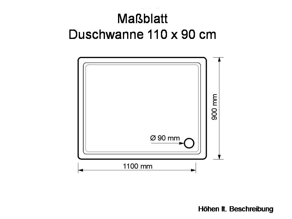 Duschwanne Hamburg 110x90x2,5cm weiß mit EPS Boden