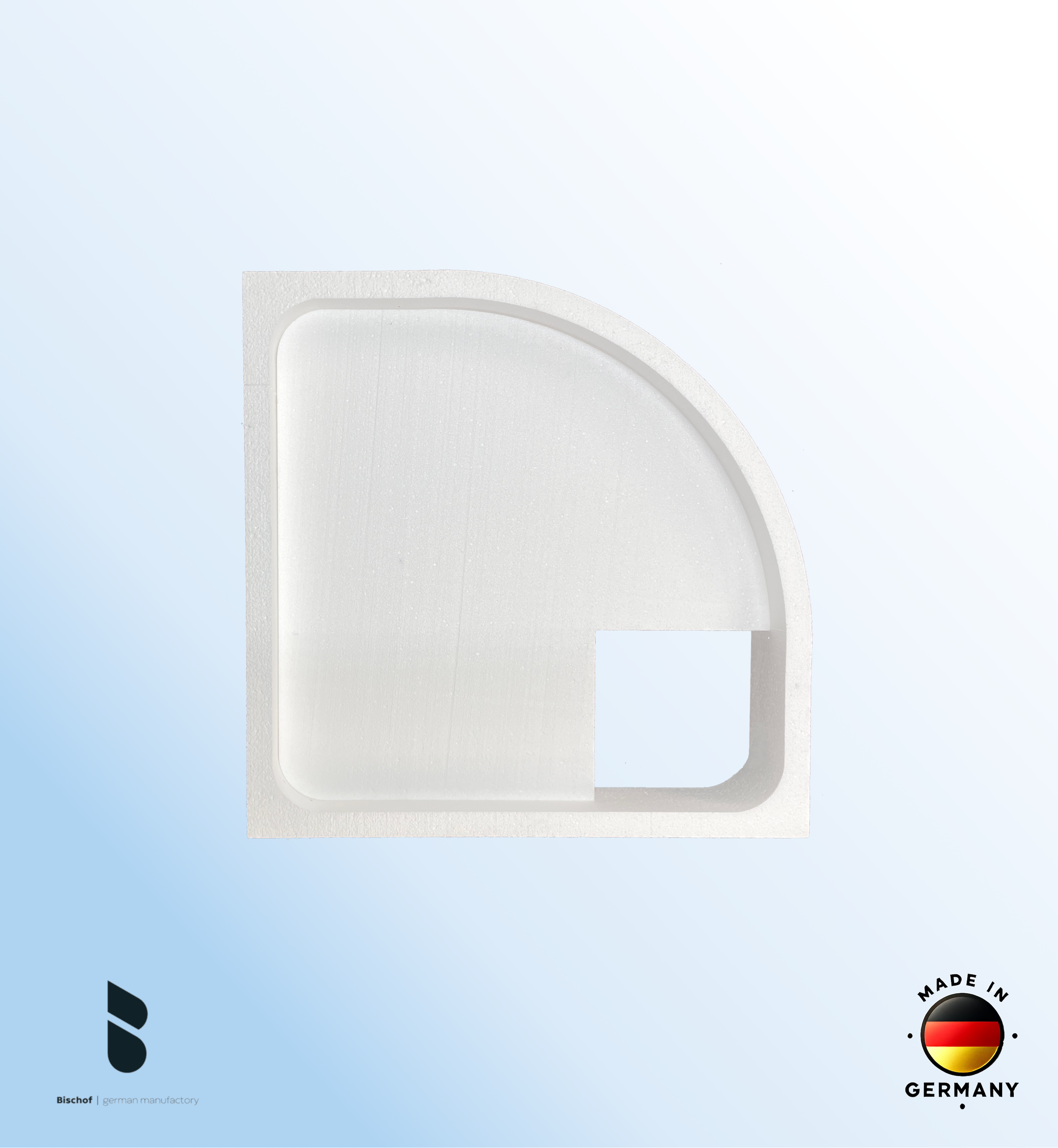 Träger 90x90cm, viertelkreis, weiß, Höhe 14cm links R50