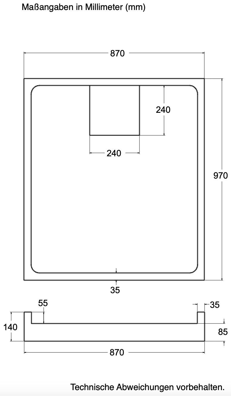 Träger Hamburg 100x90cm weiß, Höhe 14cm Mitte kurze Seite