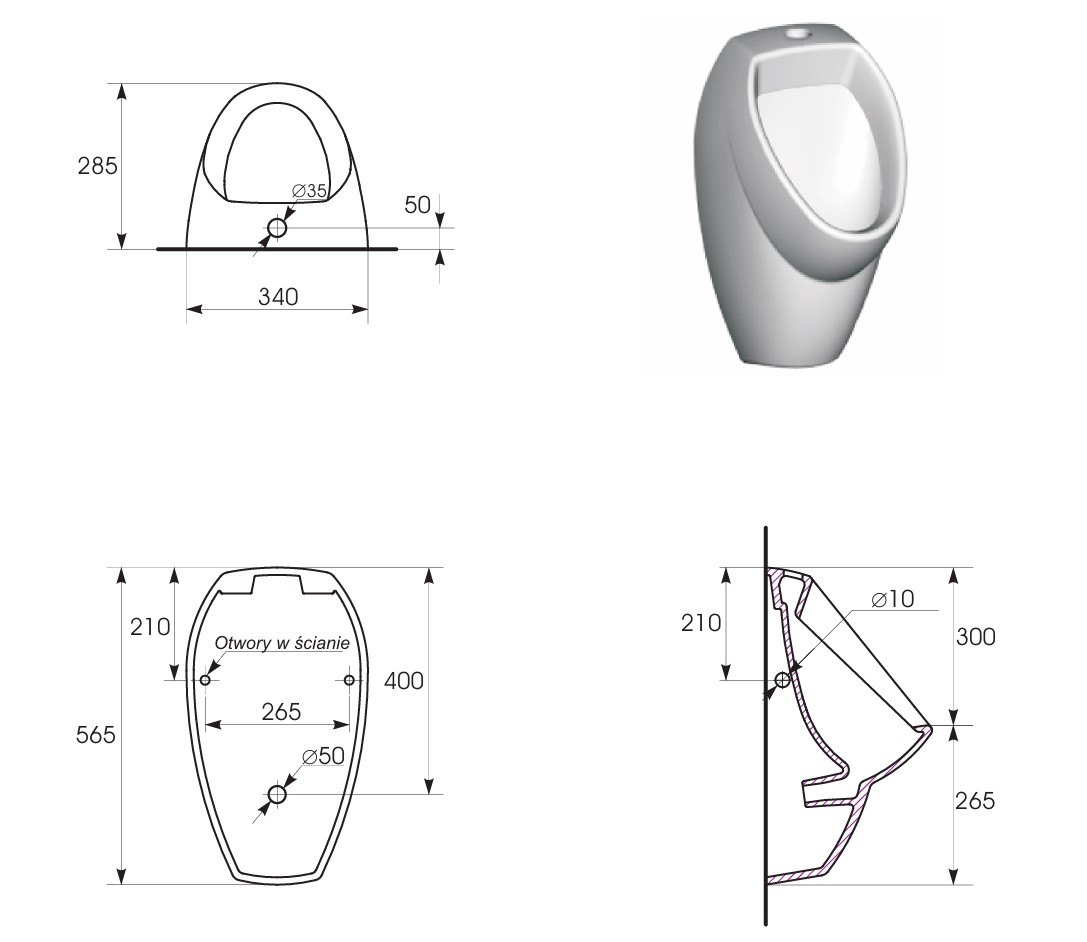 Urinal Zulauf oben weiss