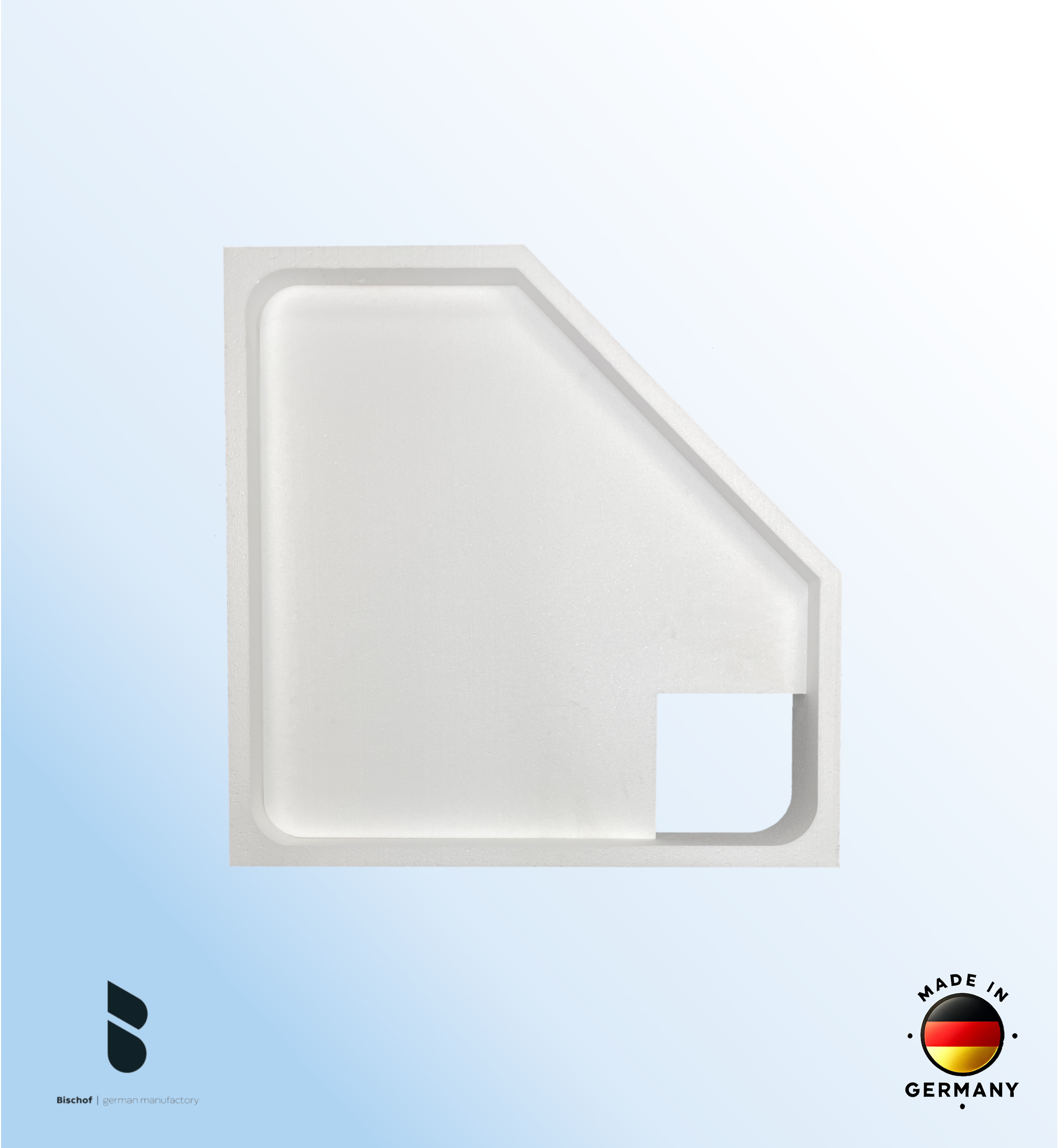 Träger Halle 90x90cm weiß, Höhe 14cm Fünfeck links
