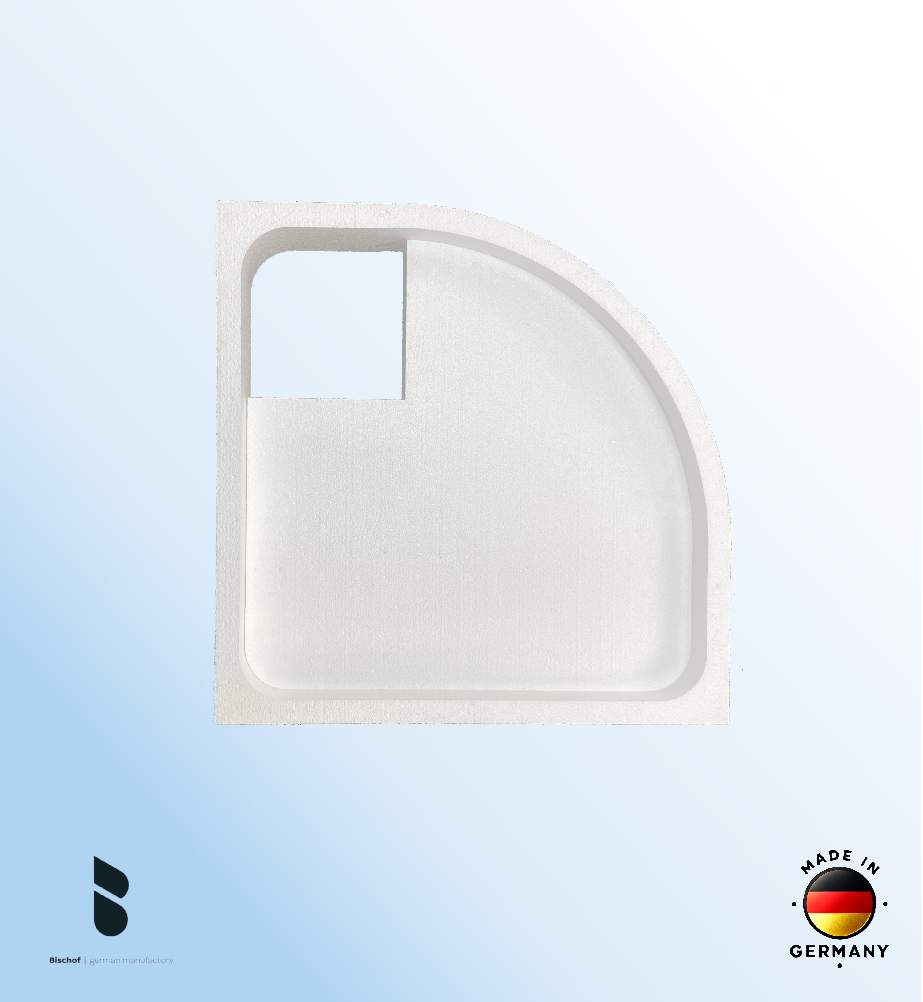 Träger 90x90cm, viertelkreis, weiß, Höhe 14cm rechts R50