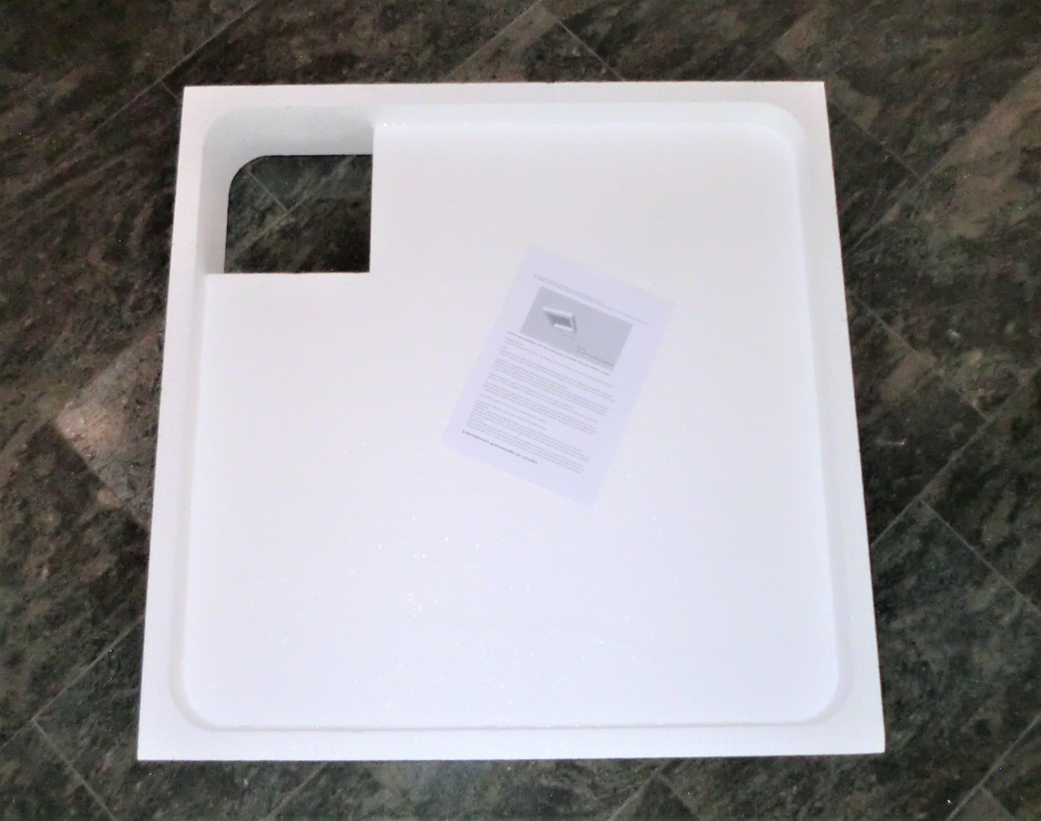 KOMPLETT-PAKET: Duschwanne 90 x 90 cm flach 6,5 cm weiß Acryl + Träger/Wannenträger + Ablaufgarnitur chrom DN 90