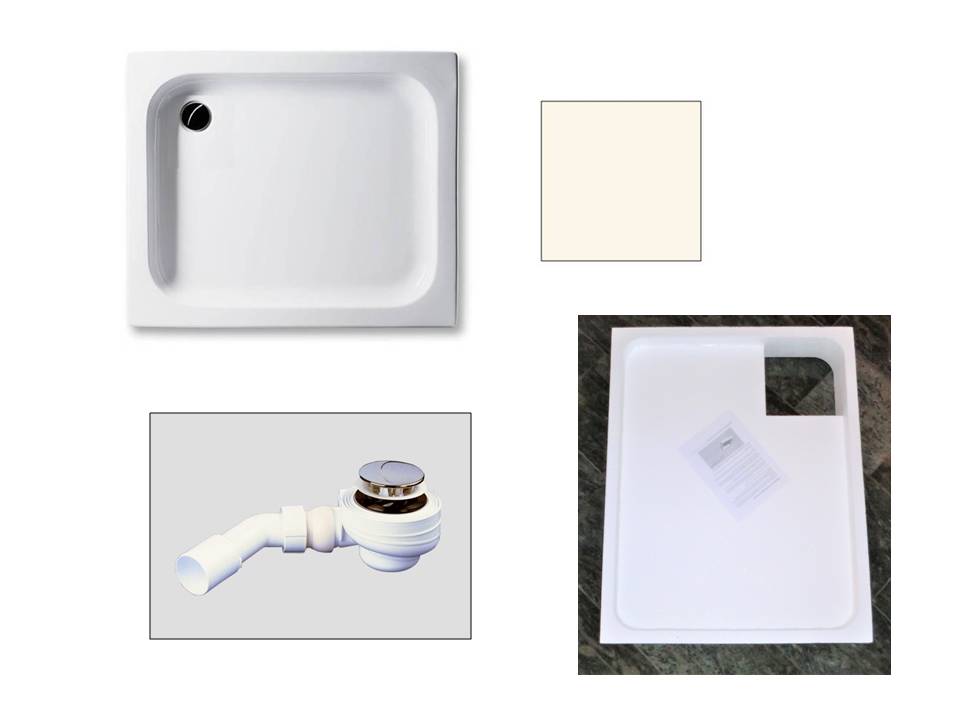 KOMPLETT-PAKET: Duschwanne 90 x 75 cm, Farbe: PERGAMON 15cm tief, Acryl + Styroporträger/Wannenträger + Ablaufgarnitur chrom DN 52