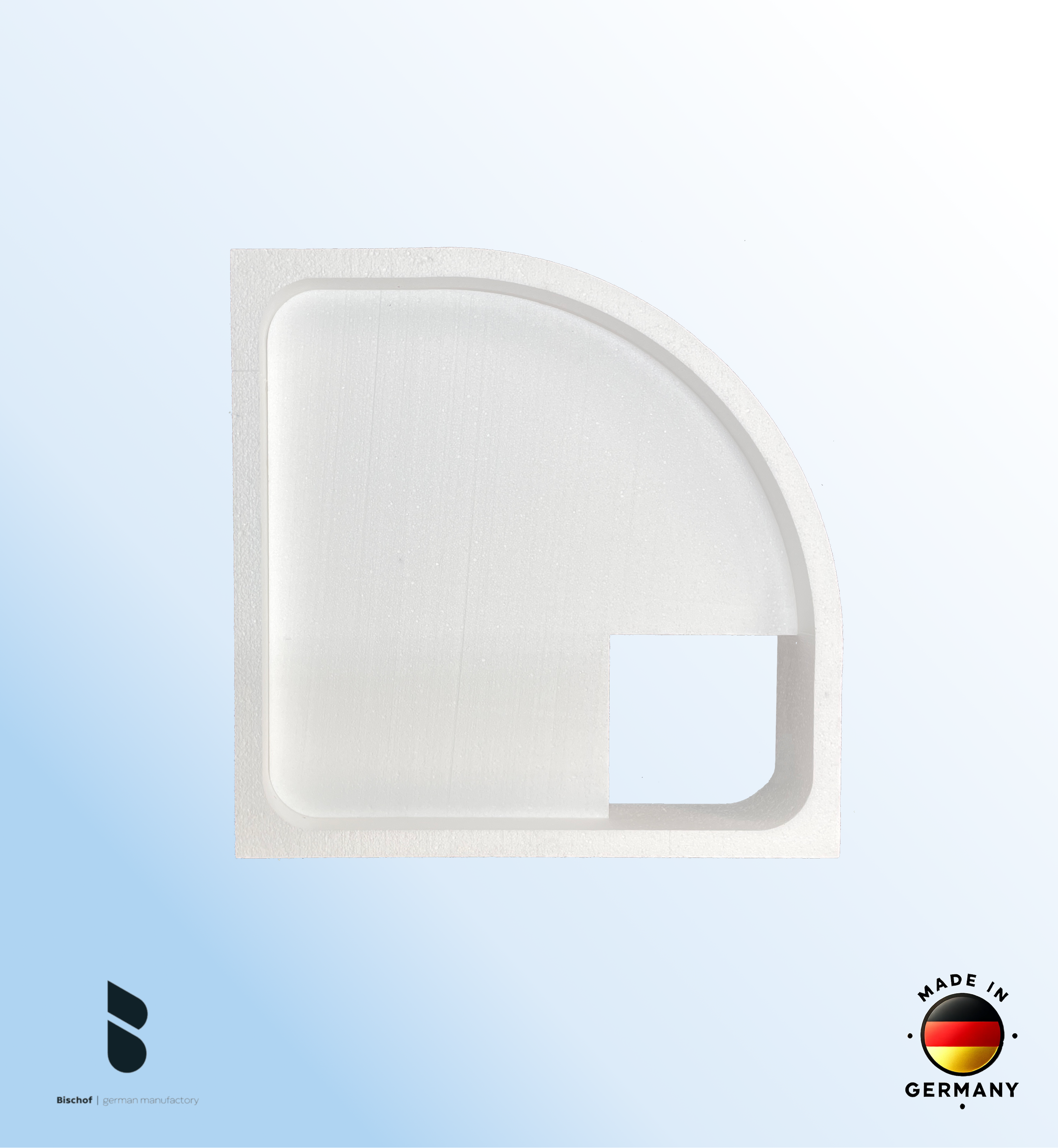 KOMPLETT-PAKET: Duschwanne 100 x 100 cm Viertelkreis Radius 50, Farbe: ÄGÄIS flach 6,5 cm Acryl + Styroporträger/Wannenträger + Ablaufgarnitur chrom DN 90