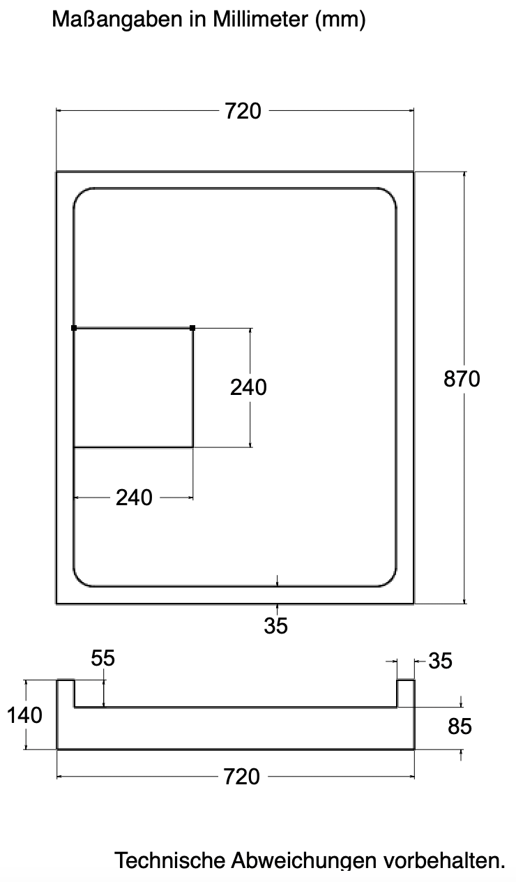Träger Hamburg 90x75cm weiß, Höhe 14cm Mitte lange Seite