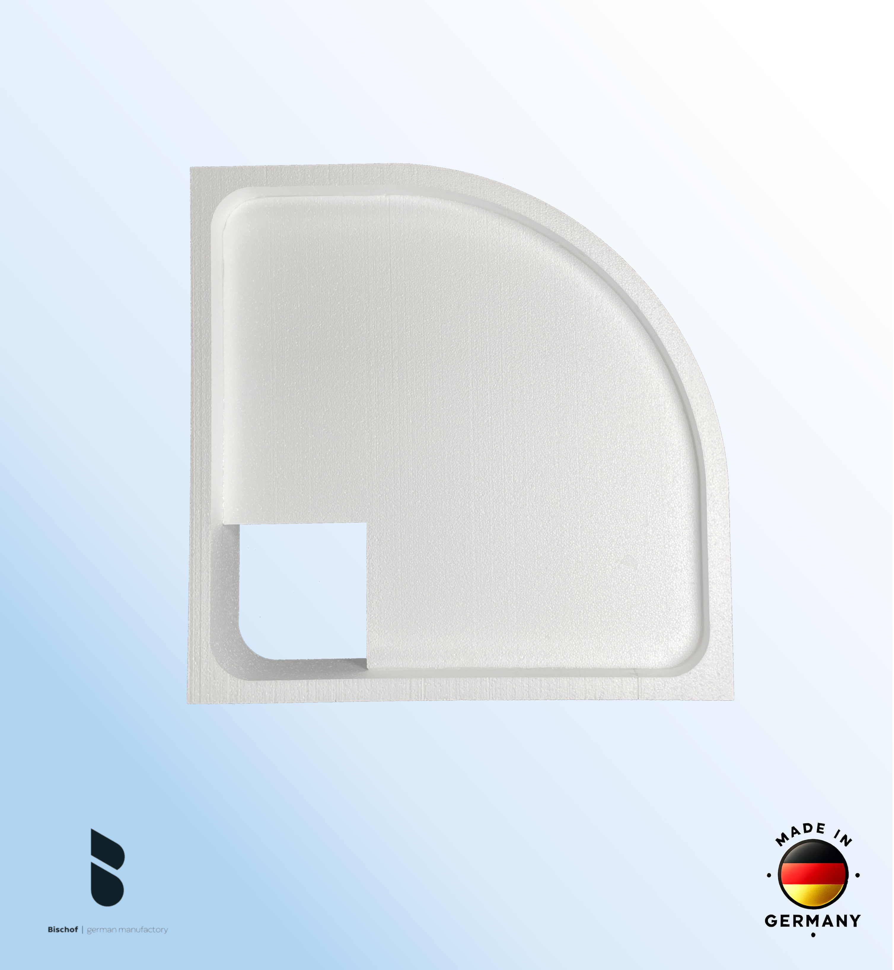 Träger 90x90cm, viertelkreis, weiß, Höhe 14cm hintere Ecke R50