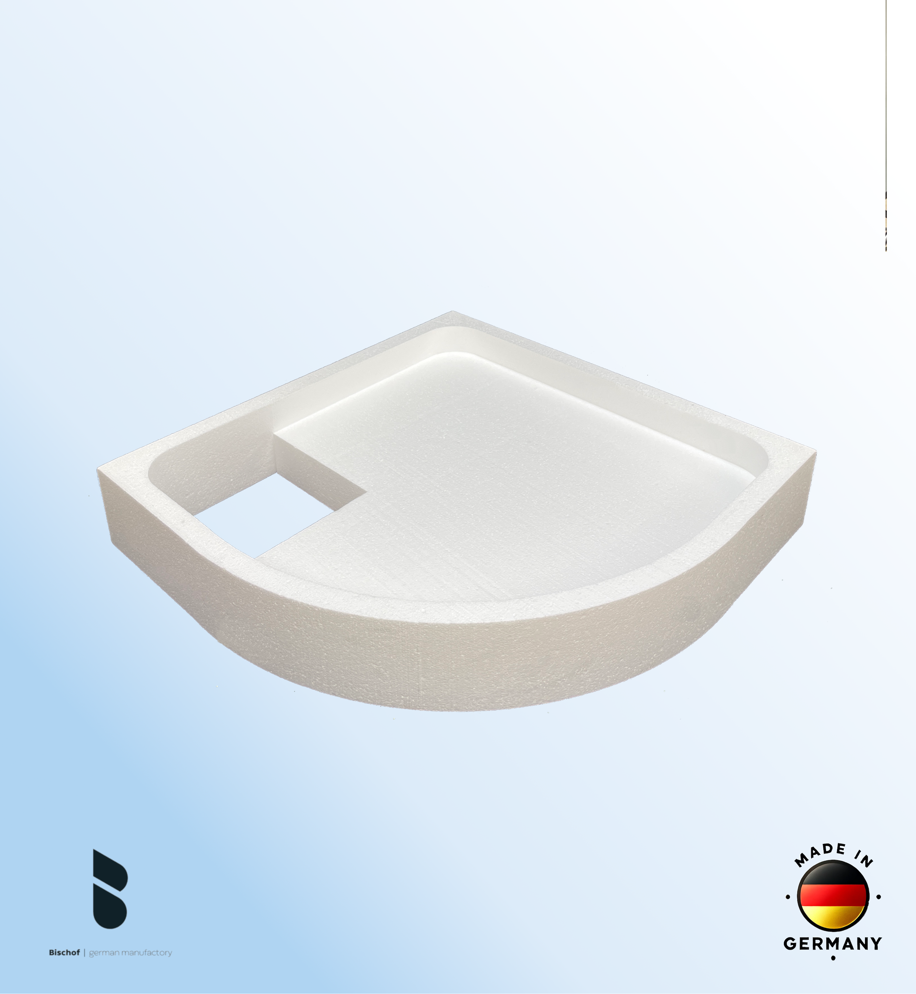 Träger 90x90cm, viertelkreis, weiß, Höhe 14cm links R50