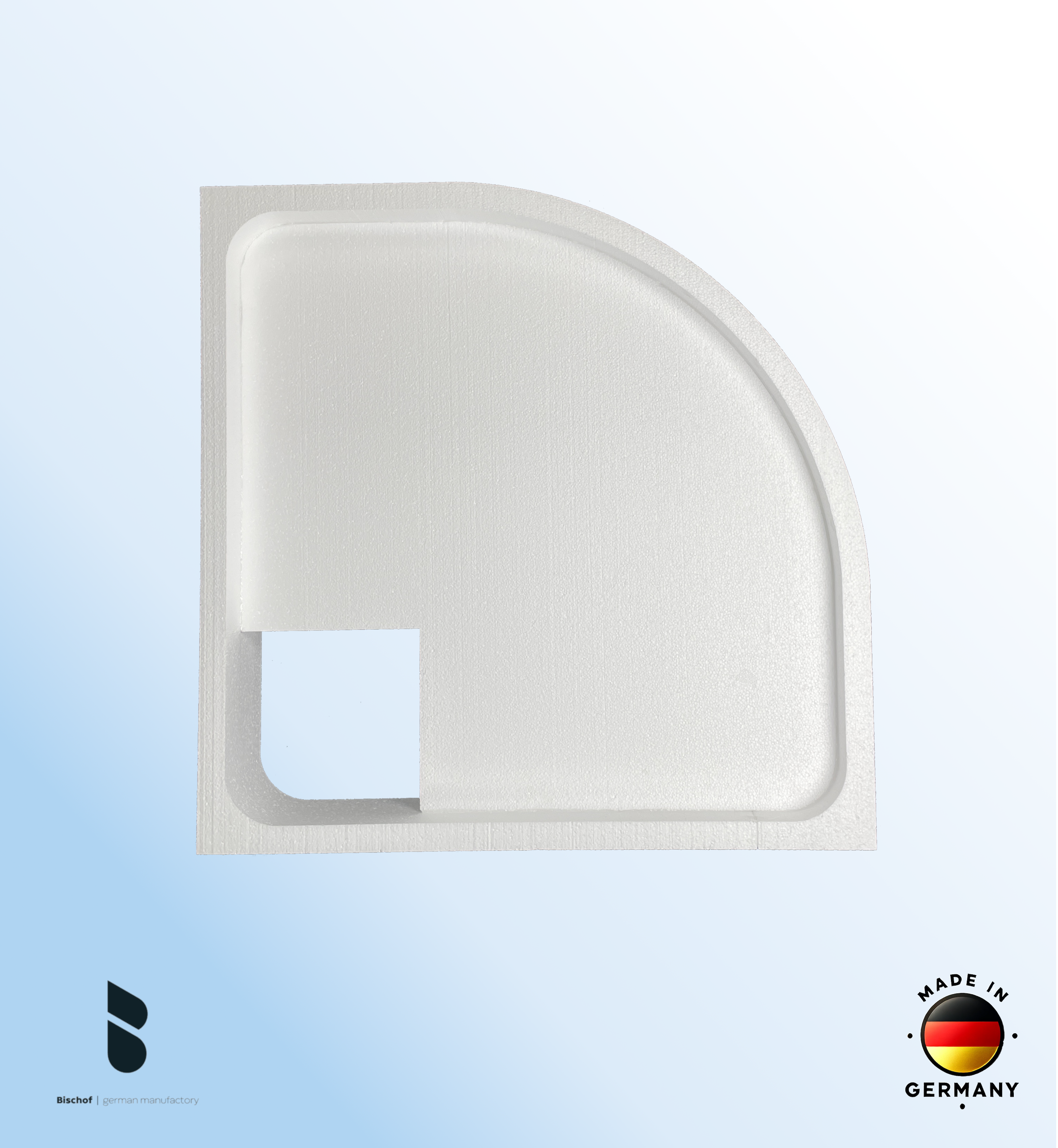 Träger 80x80cm, viertelkreis, weiß, Höhe 19,5cm hintere Ecke R50