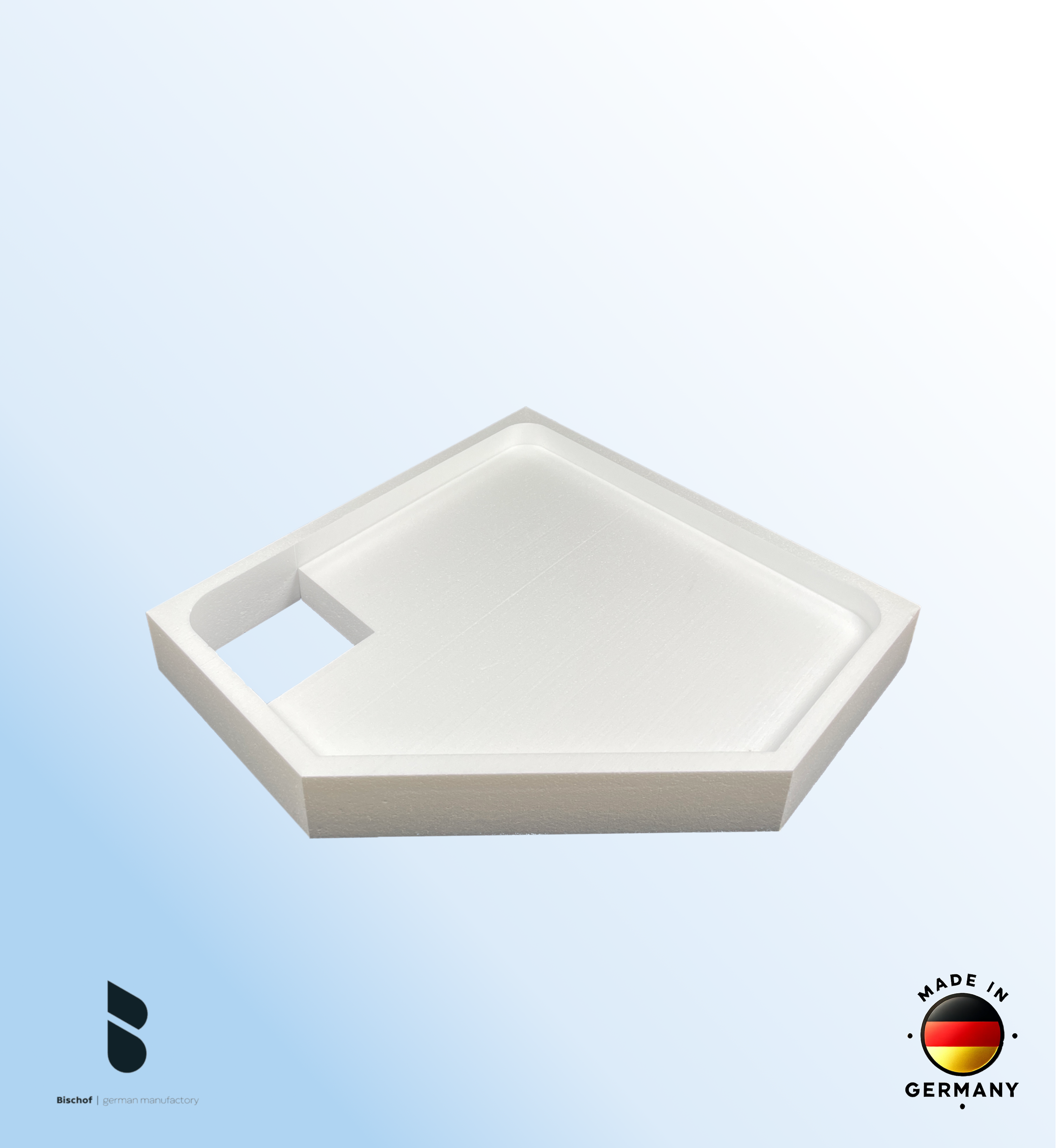 Träger Halle 100x100cm weiß, Höhe 14cm Fünfeck links