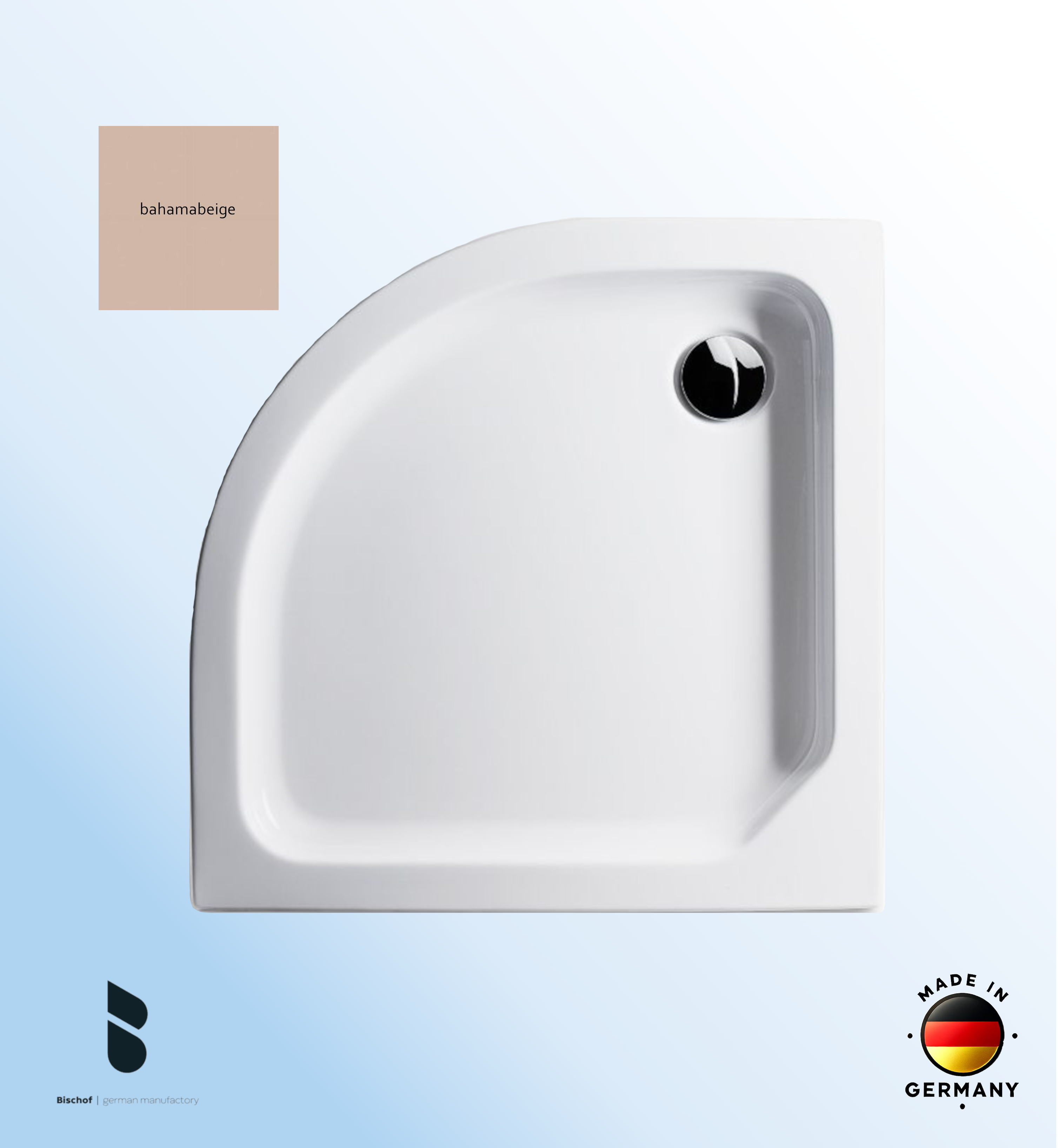 Duschwanne Kiel 100x100x6,5cm, Radius 50 bahamabeige