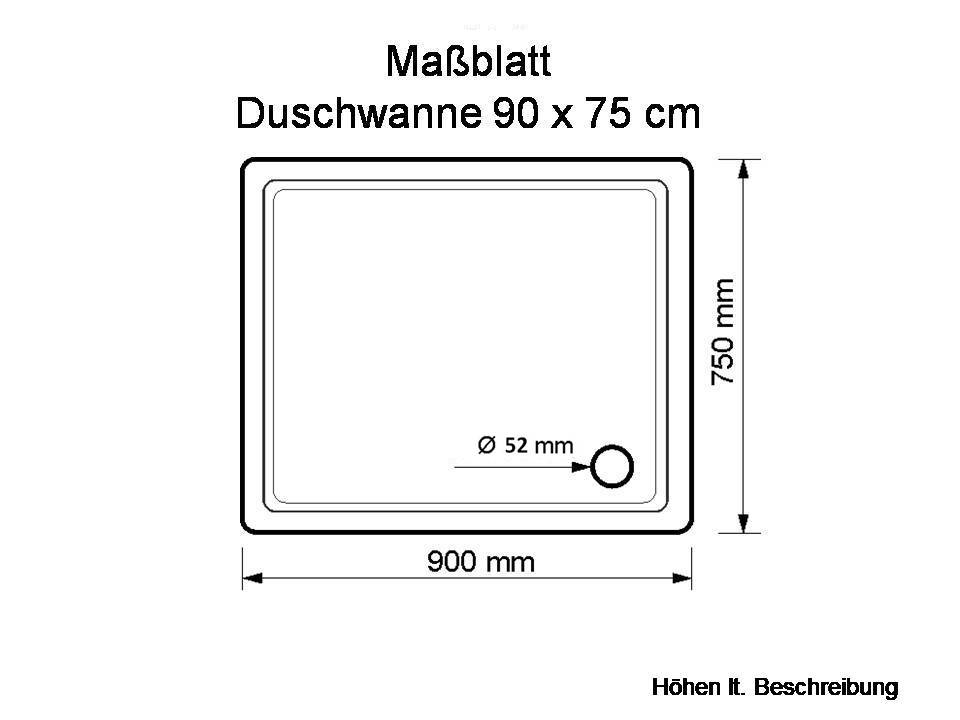 Duschwanne Köln 90x75x15cm, pergamon