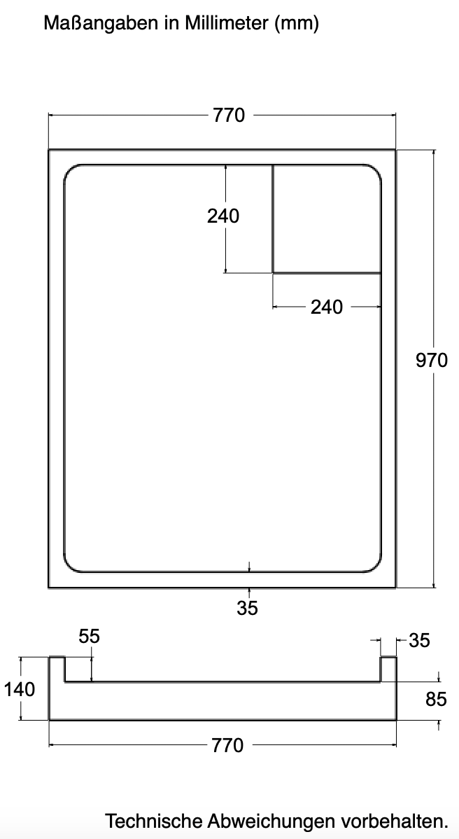 Träger Hamburg 100x80cm weiß, Höhe 14cm rechts