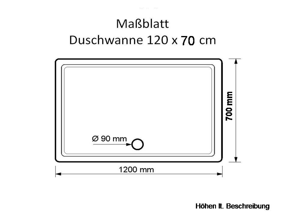 Duschwanne Hamburg 120x70x3,5cm pergamon