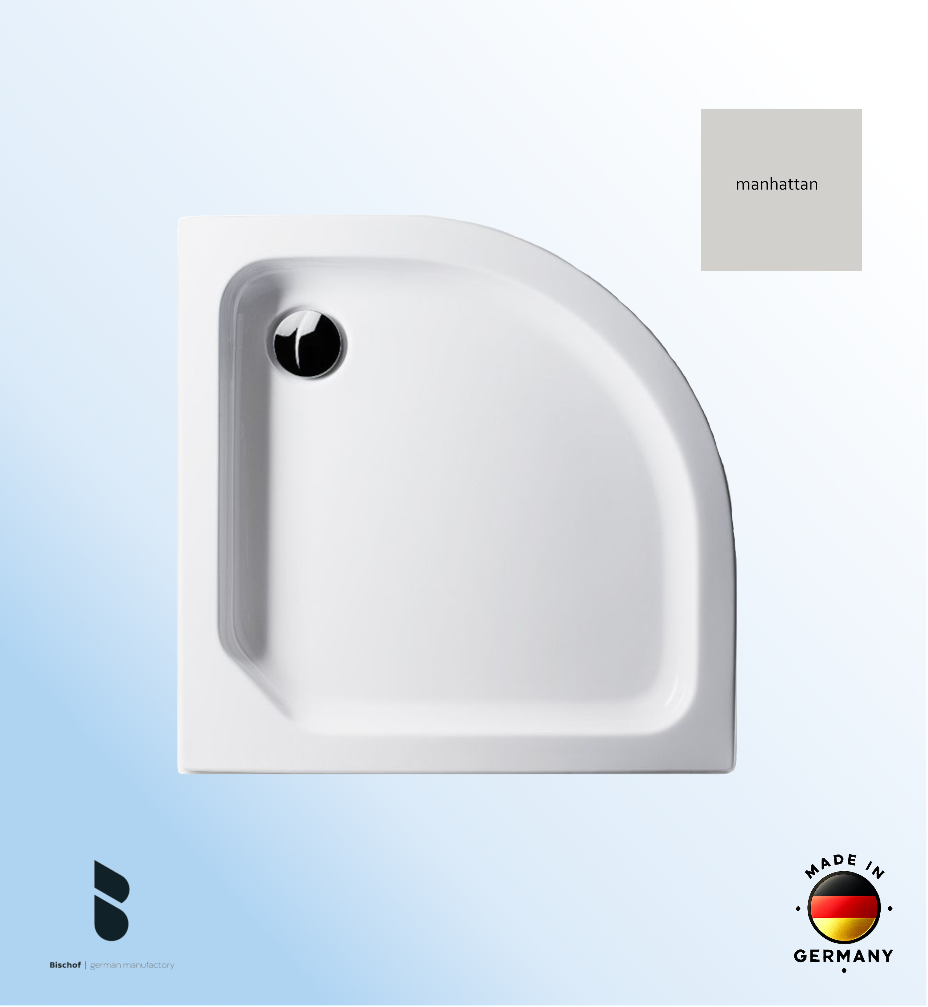 Duschwanne Kiel 90x90x6,5cm, Radius 55 manhattan