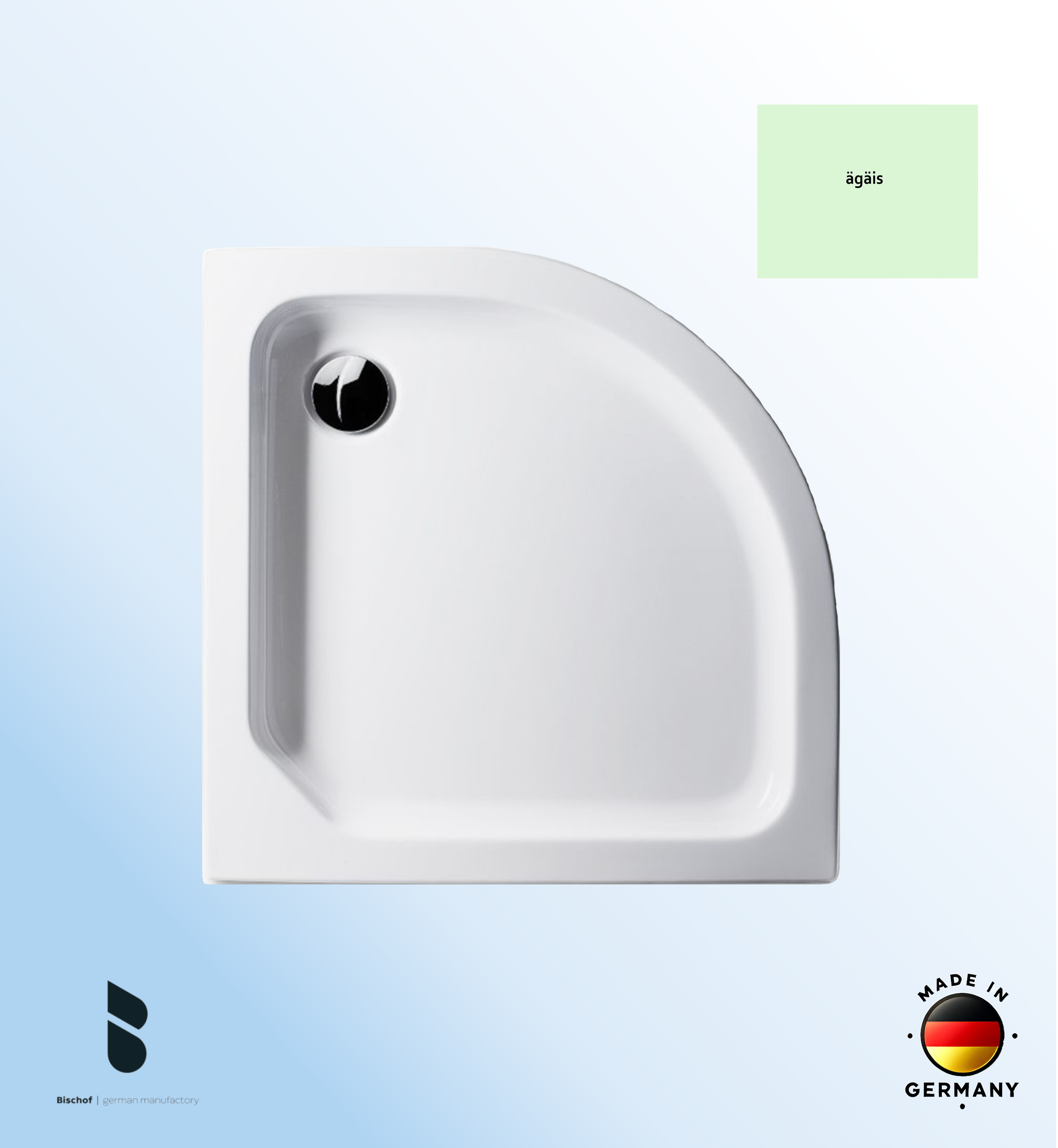 Duschwanne Kiel 90x90x6,5cm, Radius 55 ägäis