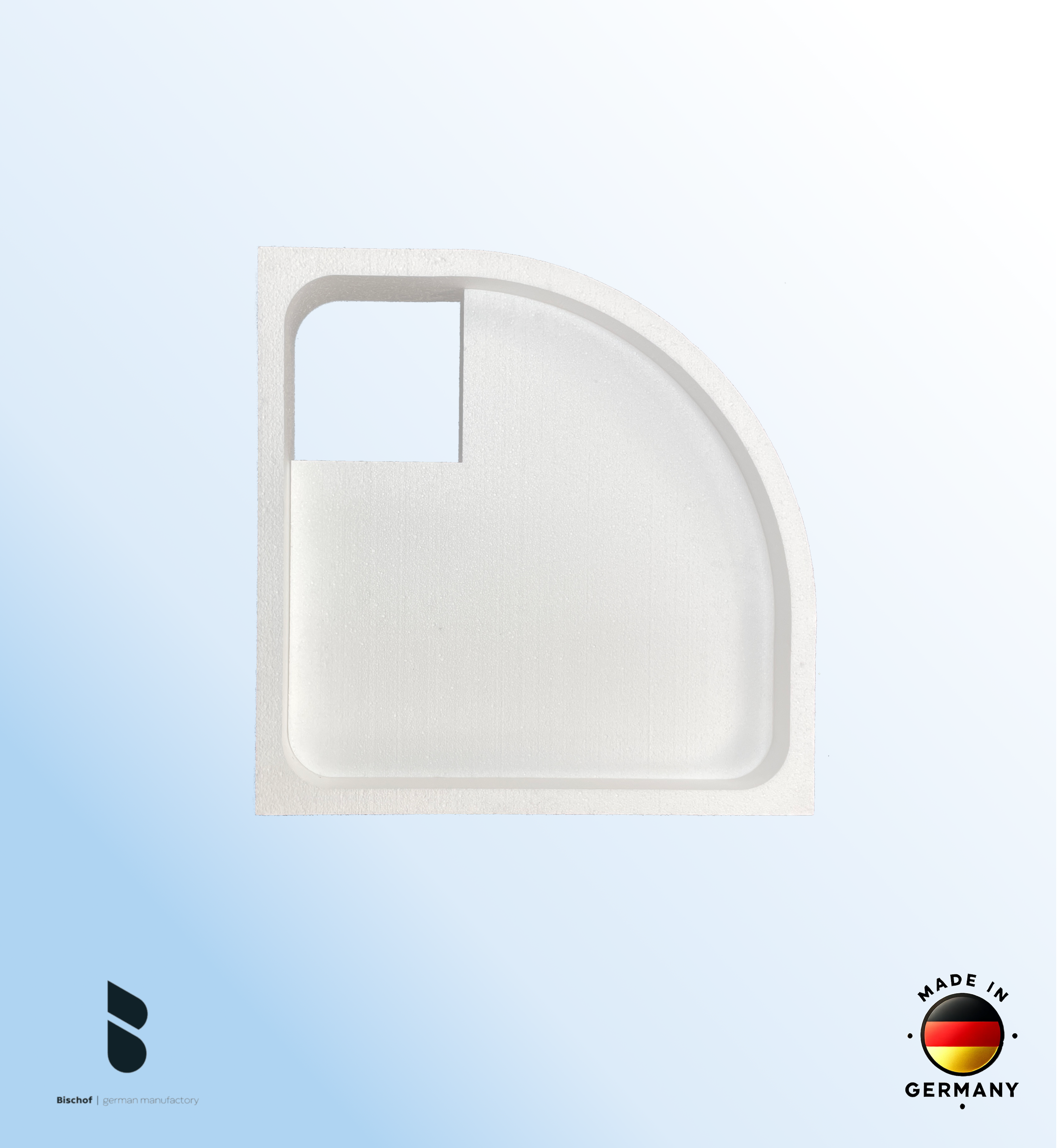 Träger 80x80cm, viertelkreis, weiß, Höhe 14cm rechts R50