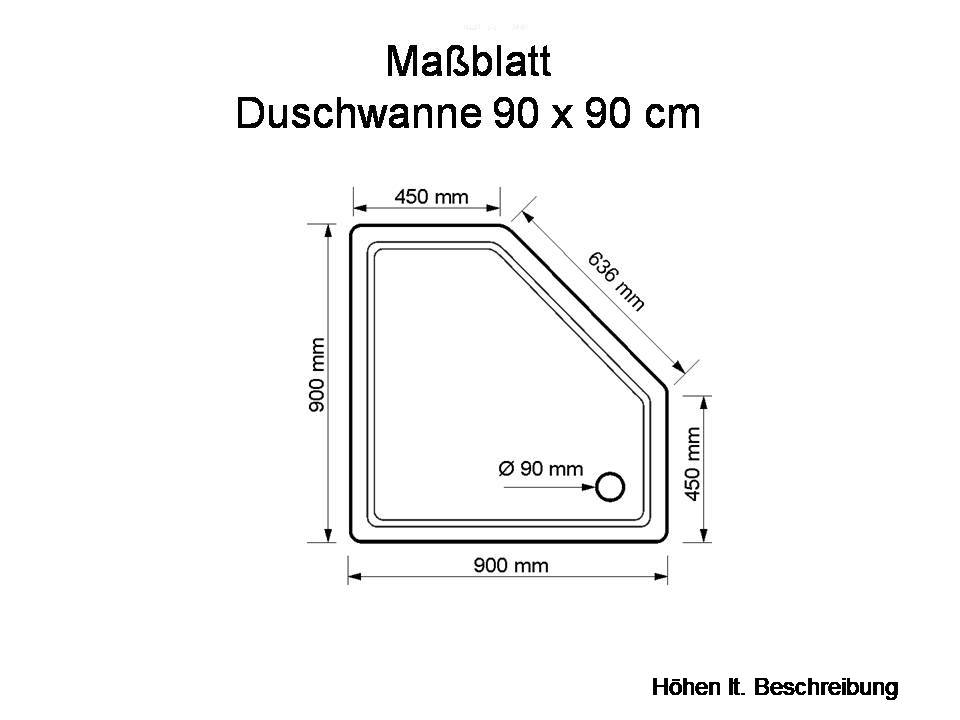 Duschwanne Emden 90x90x6,5cm pergamon fünfeck