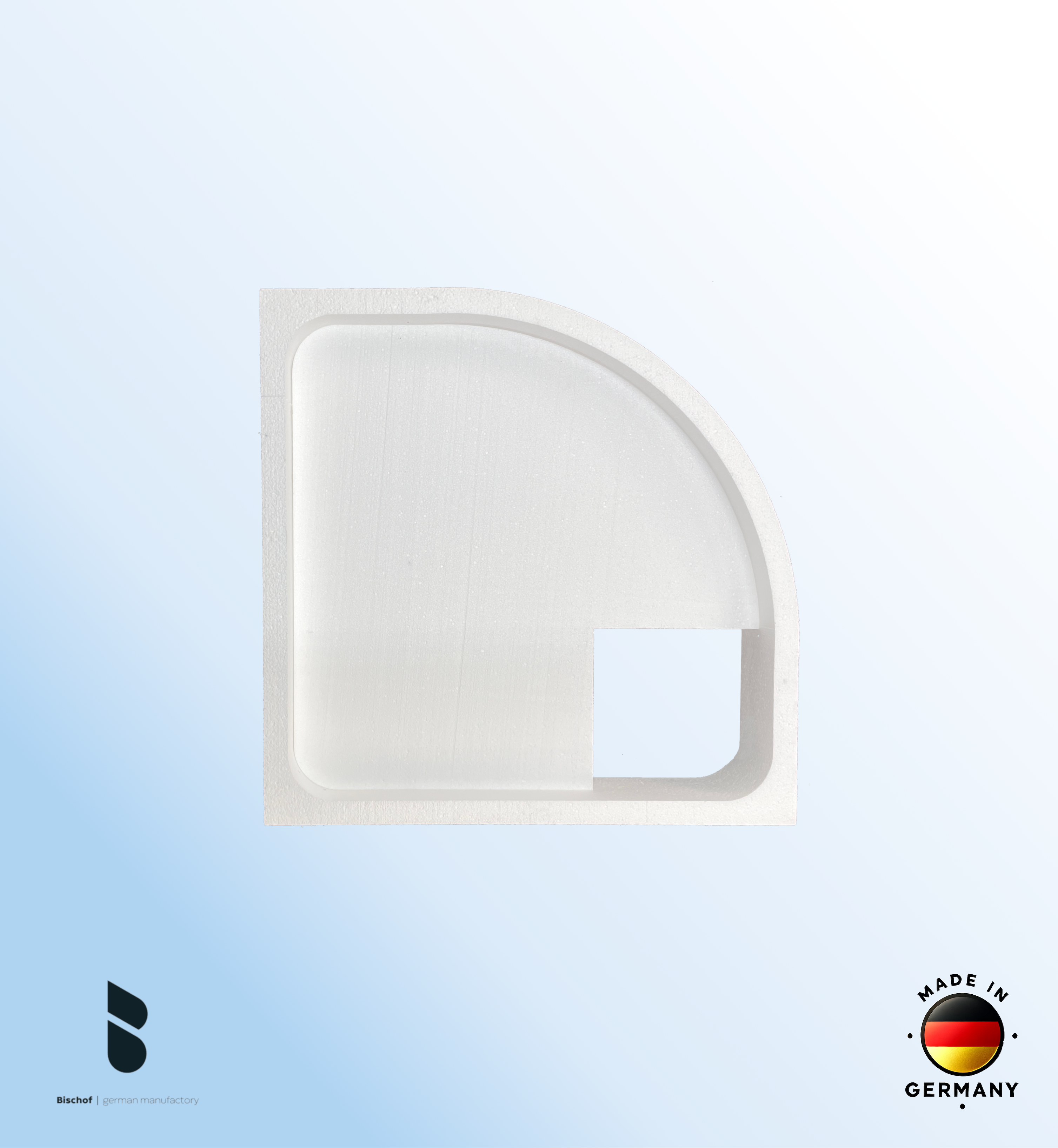 Träger 80x80cm, viertelkreis, weiß, Höhe 14cm links R55