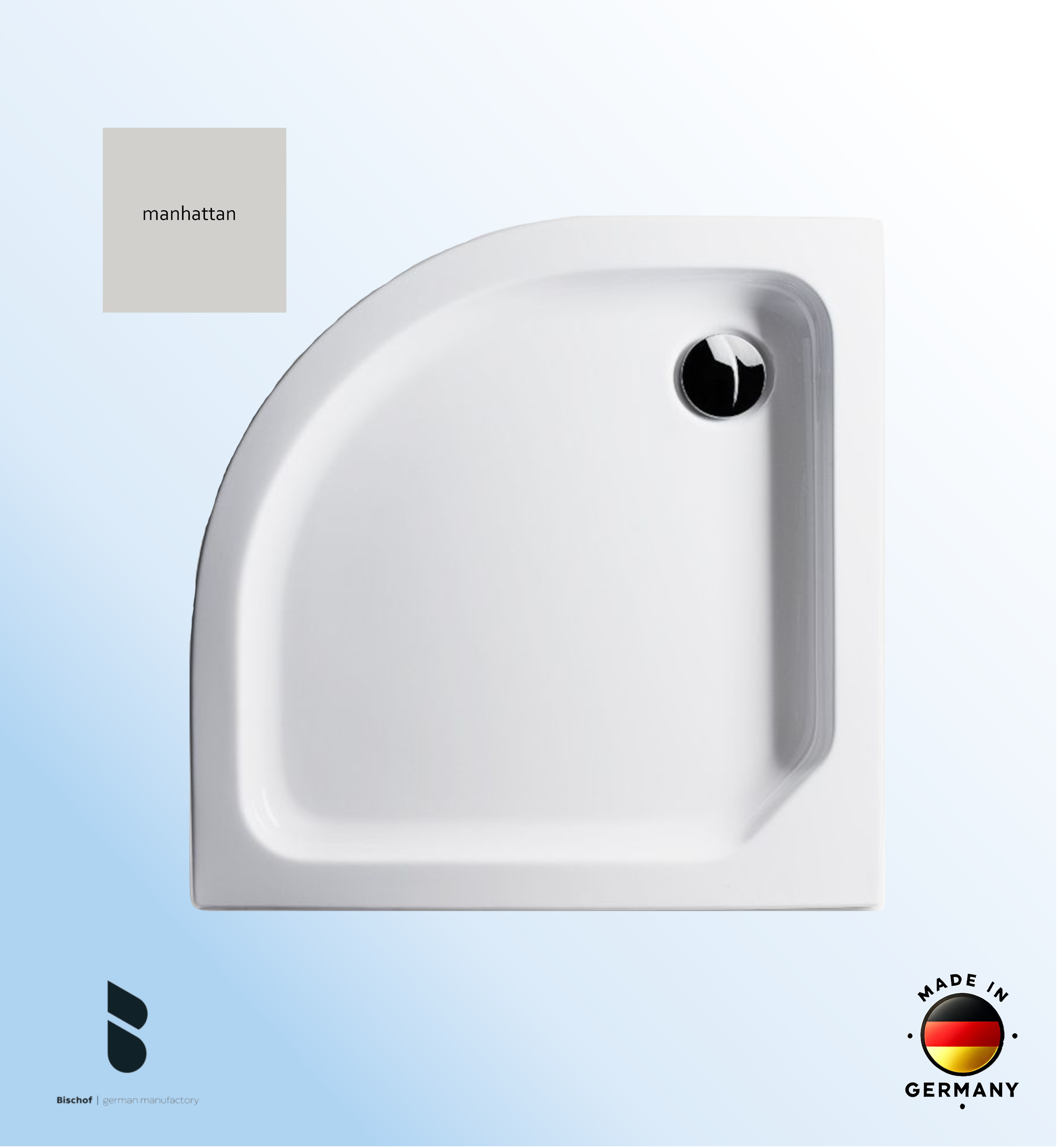 Duschwanne Kiel 100x100x6,5cm, Radius 50 manhattan