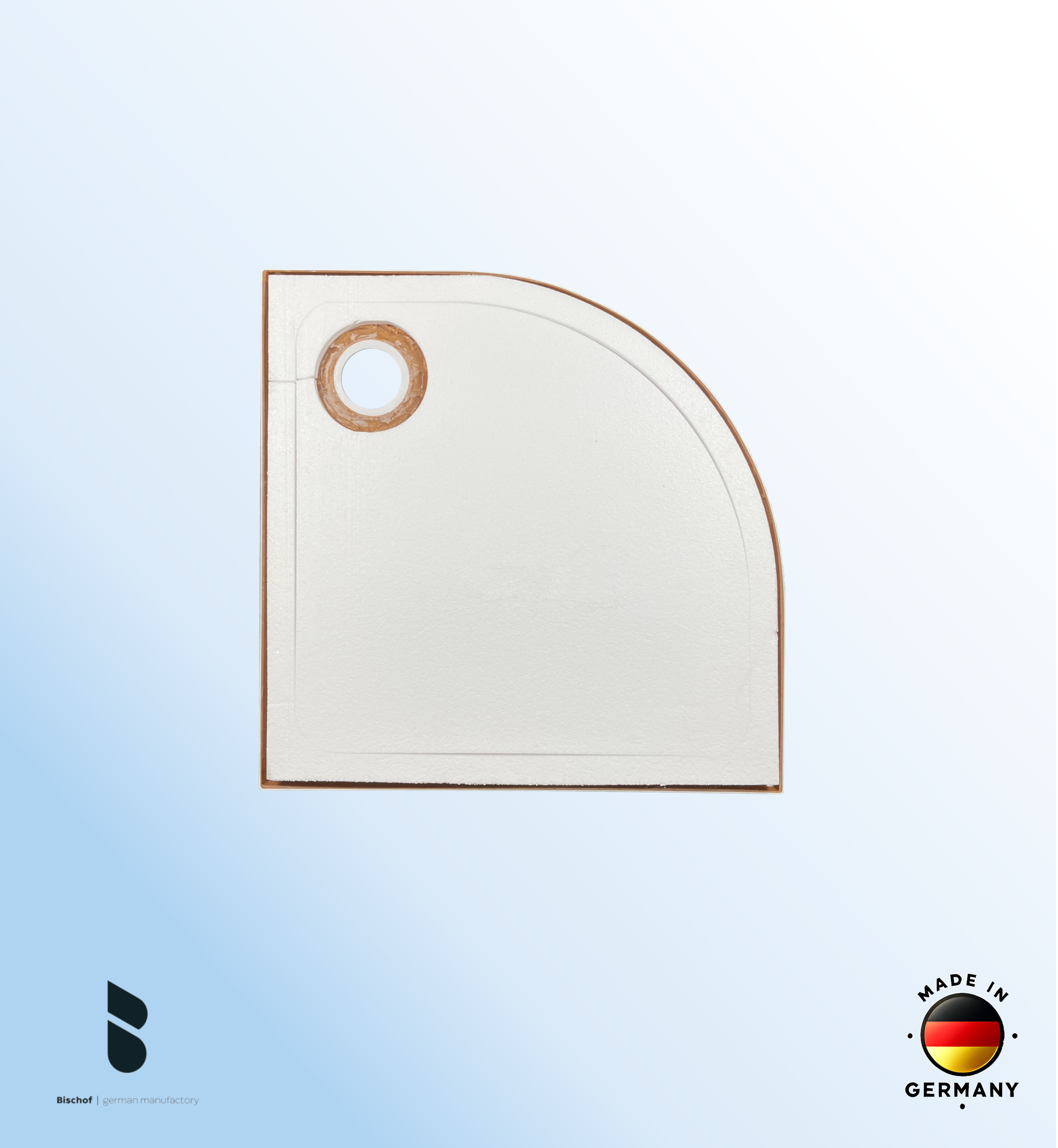 KOMPLETT-PAKET: Duschwanne 80 x 80 cm  Viertelkreis Radius 50, superflach 2,5 cm Dusche mit GERADER UNTERSEITE weiß Acryl + Styroporträger/Wannenträger + Ablaufgarnitur chrom DN 90