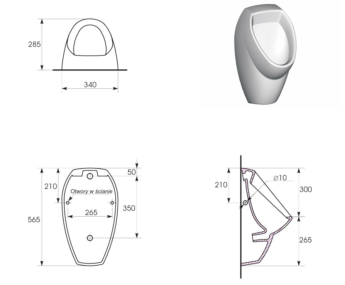 Urinal Zulauf verdeckt weiss