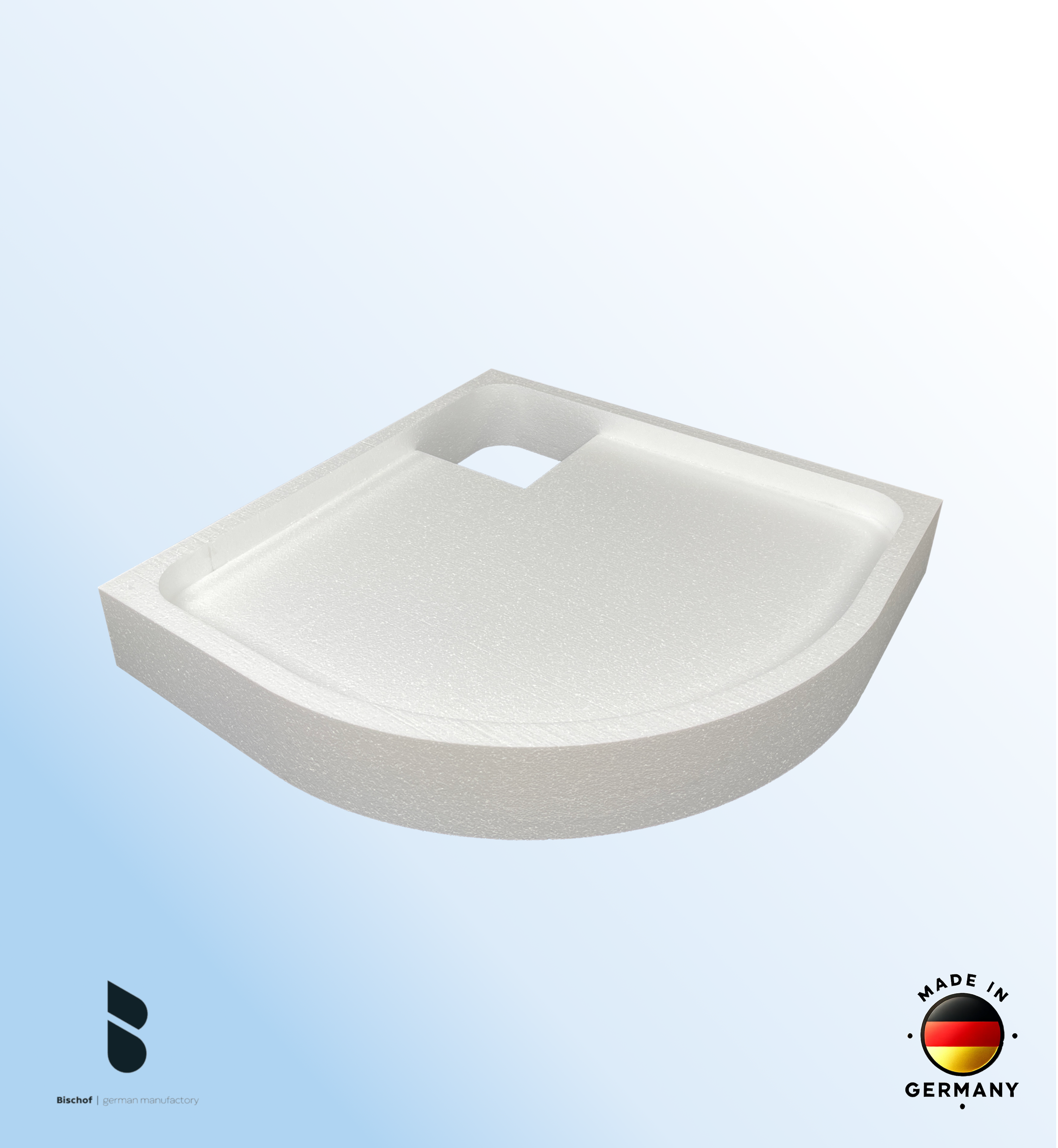 Träger 90x90cm, viertelkreis, weiß, Höhe 14cm hintere Ecke R50