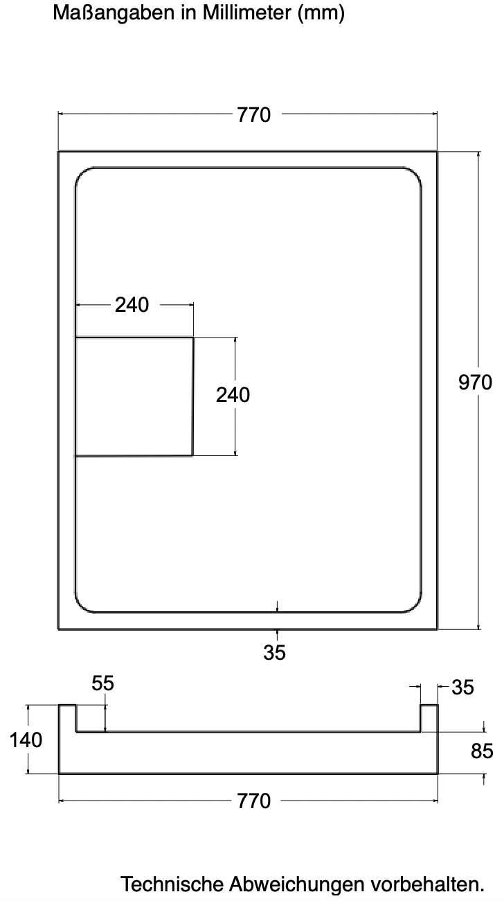 Träger Hamburg 100x80cm weiß, Höhe 14cm Mitte lange Seite