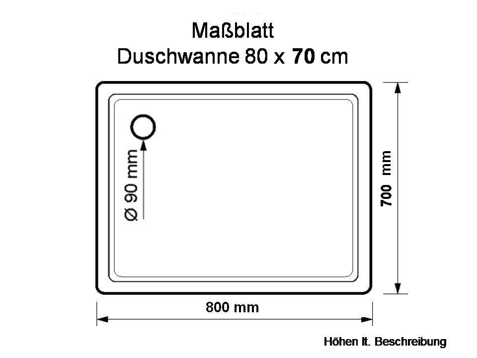 KOMPLETT-PAKET: Duschwanne 80 x 70 cm Farbe: MANHATTAN superflach 2,5 cm Acryl + Styroporträger/Wannenträger + Ablaufgarnitur chrom DN 90   