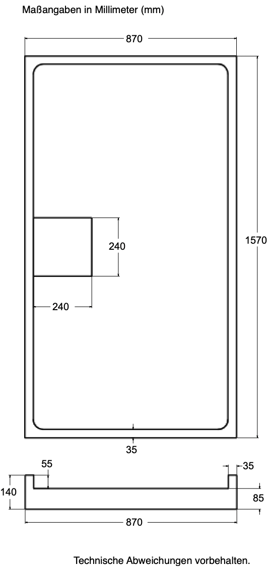 Träger Hamburg 160x80cm weiß, Höhe 14cm Mitte lange Seite