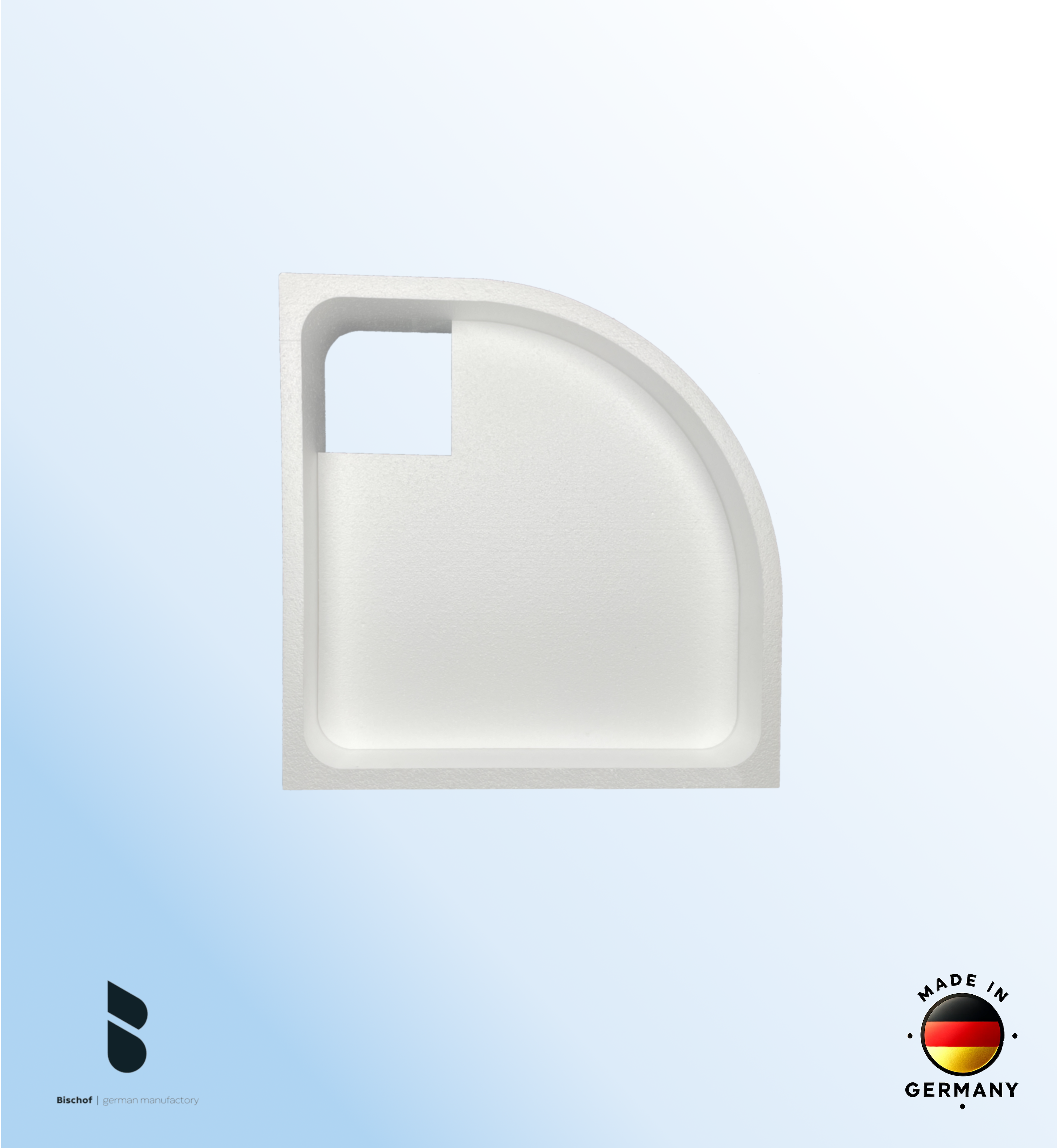Träger 80x80cm, viertelkreis, weiß, Höhe 19,5cm rechts R50