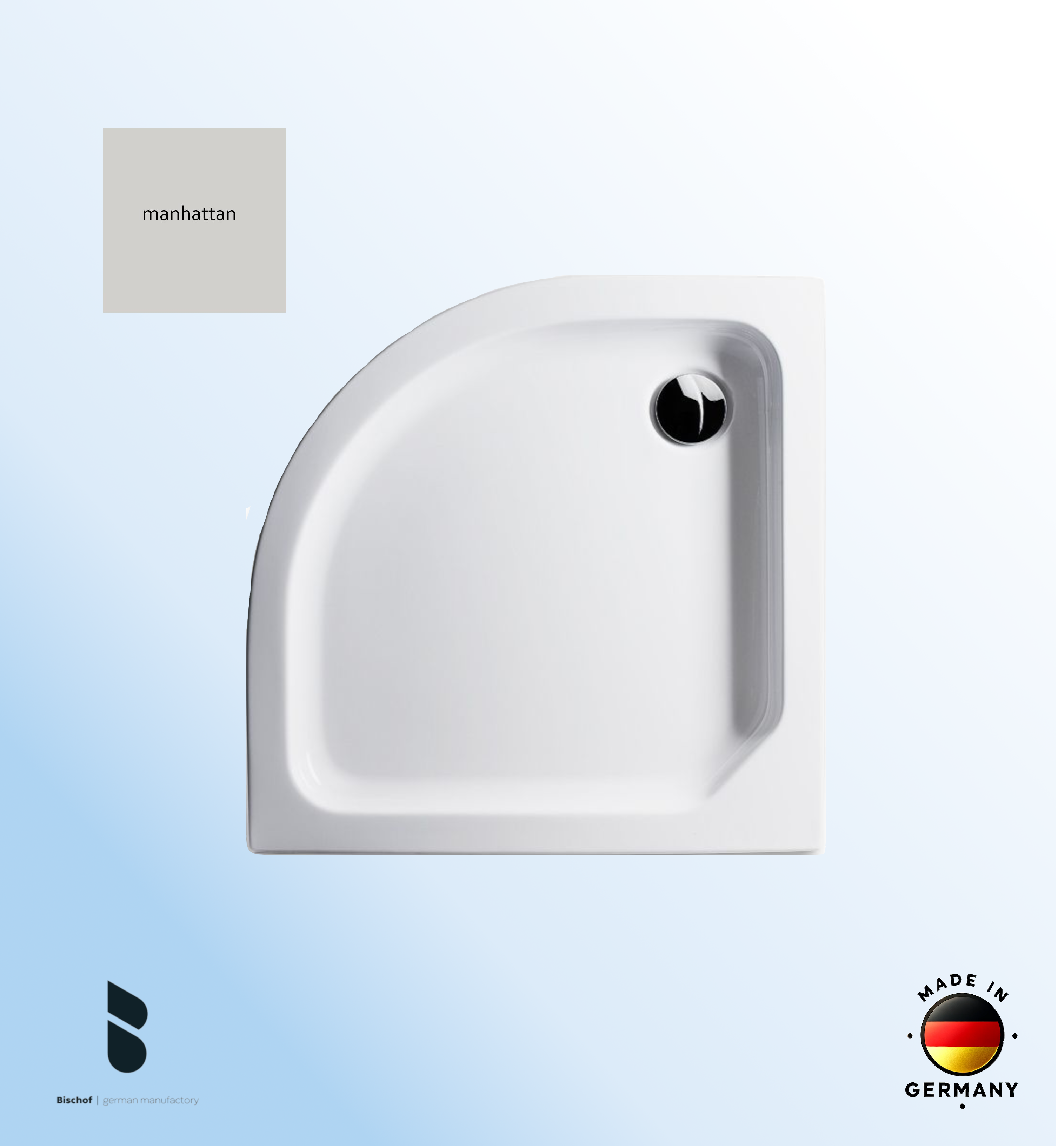 Duschwanne Kiel 80x80x6,5cm, Radius 50 manhattan