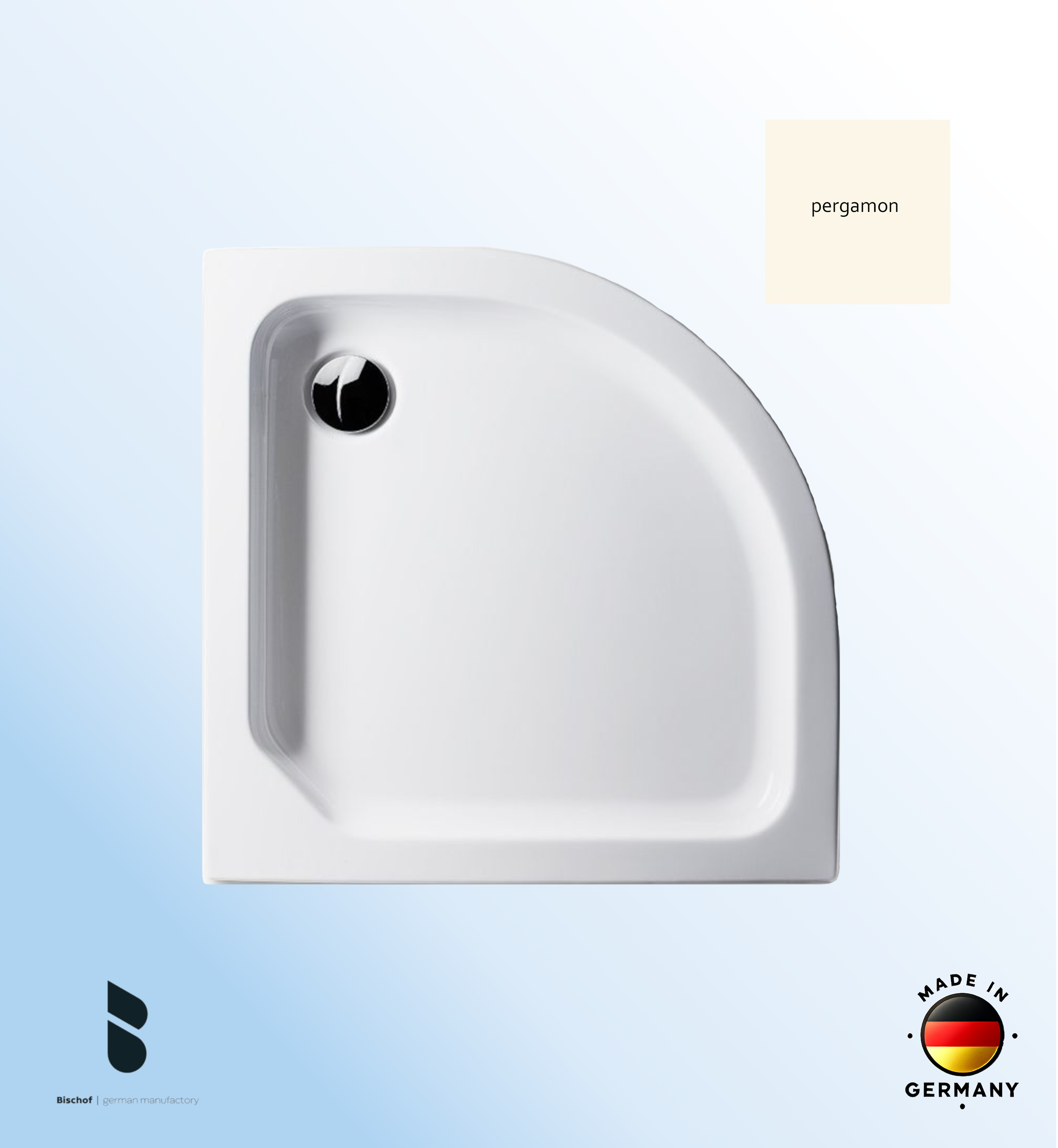 Duschwanne Kiel 90x90x6,5cm, Radius 55 pergamon