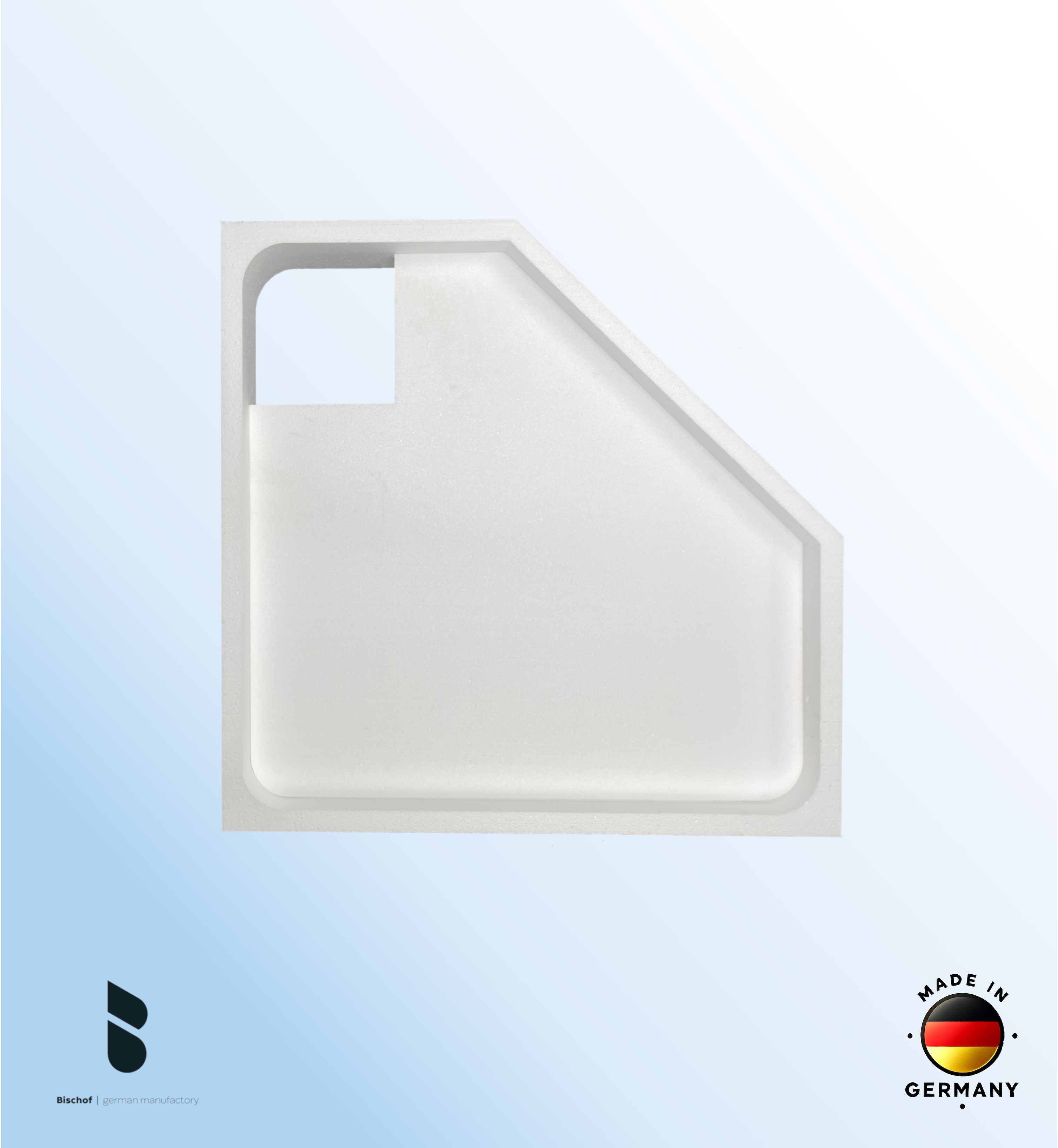Träger Halle 90x90cm weiß, Höhe 14cm Fünfeck rechts
