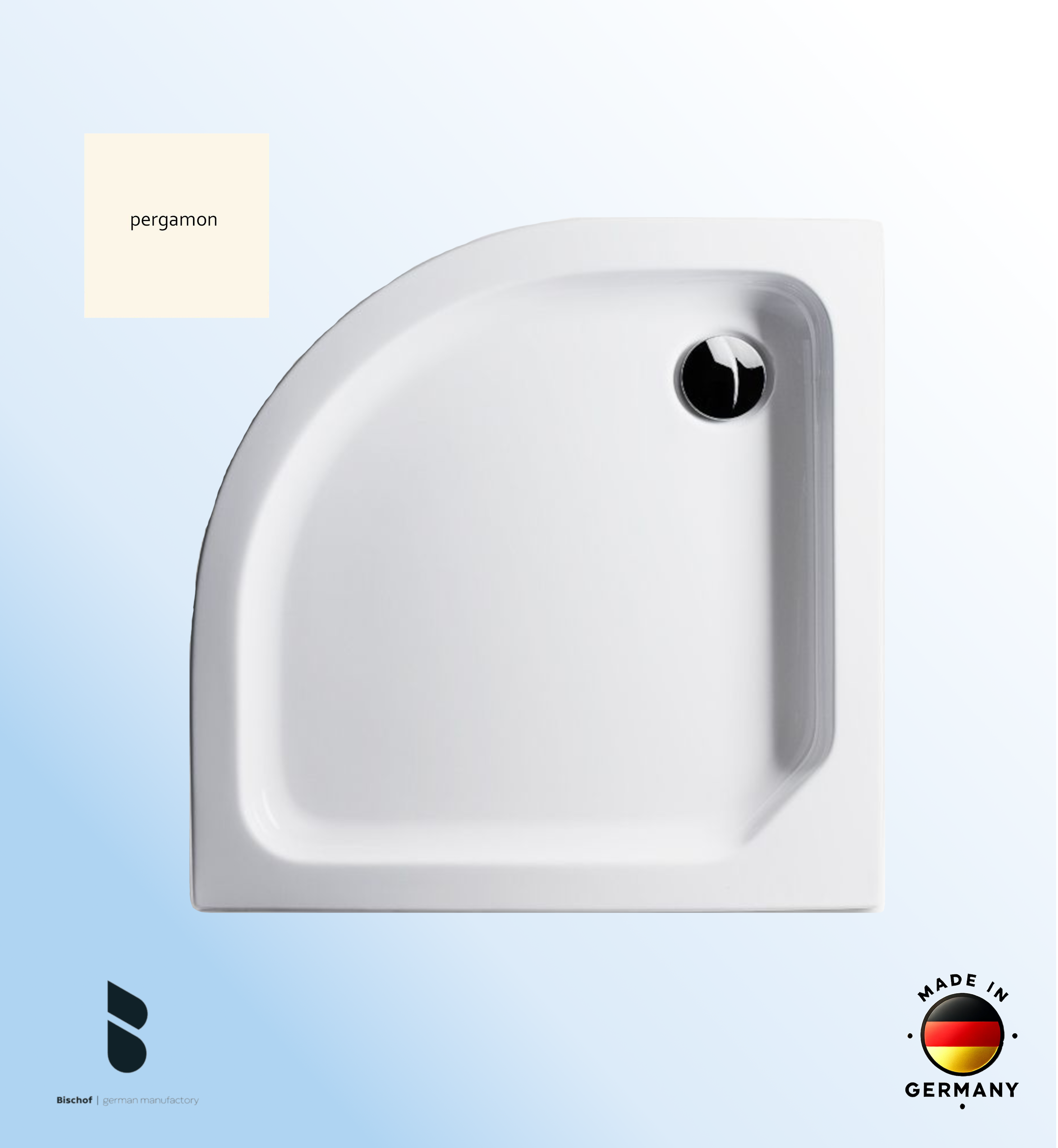 Duschwanne Kiel 100x100x6,5cm, Radius 50 pergamon